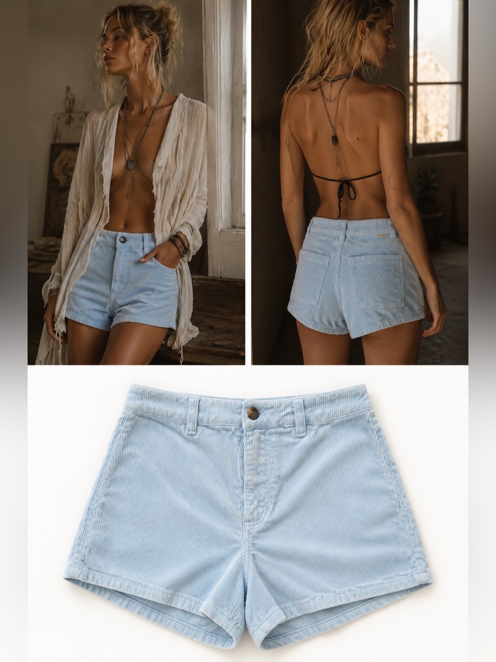 Billabong Light Blue Corduroy High Rise Shorts Size 29